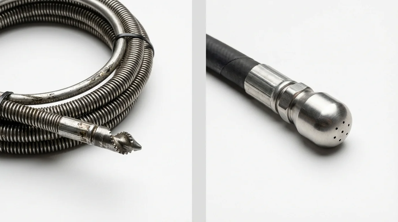 Drain snake cable and hydro jetting nozzle used for drain cleaning in Redfield, AR